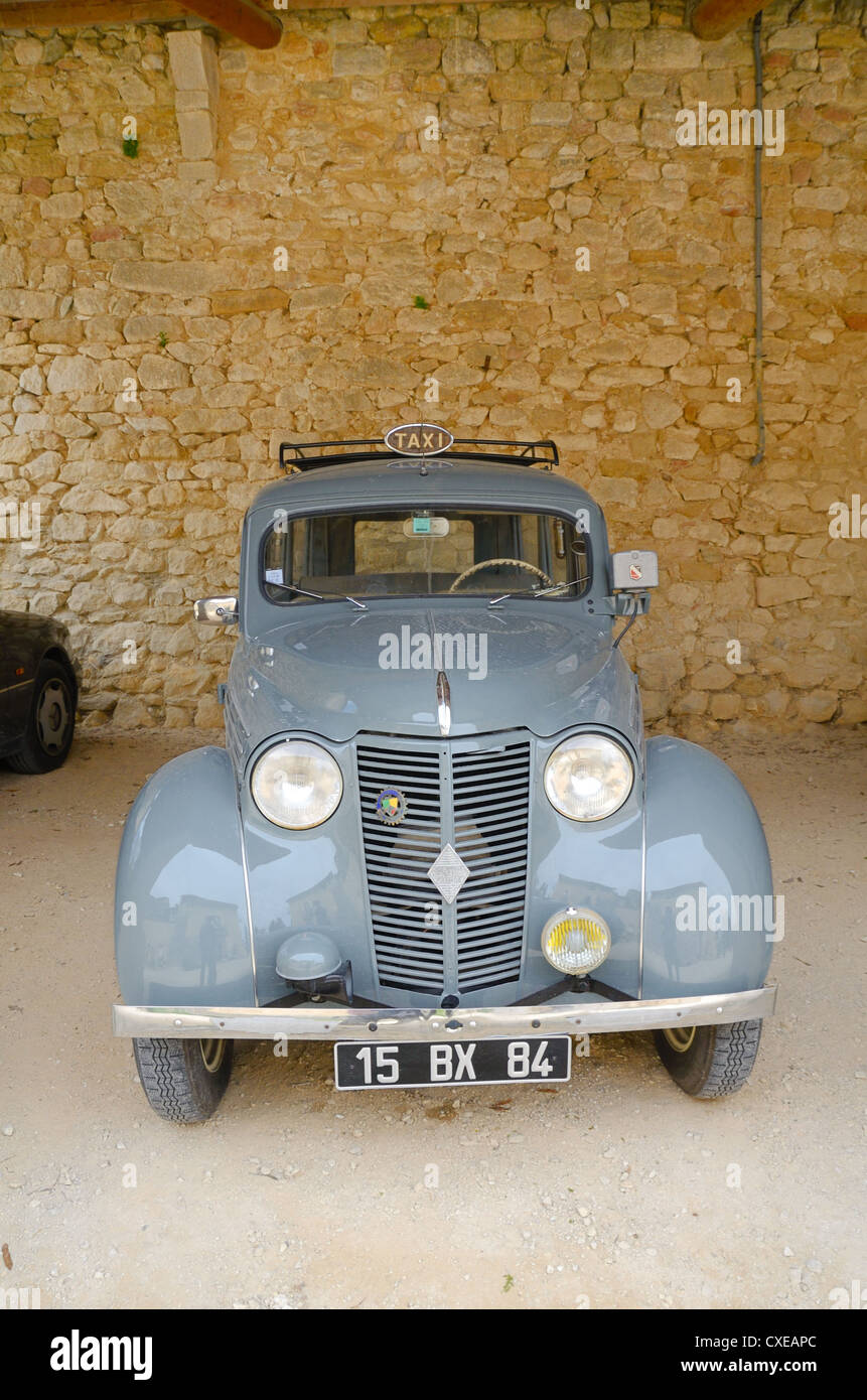Vintage Renault Juvaquatre Taxi Car, aka Renault Dauphinoise or Renault Juva 4 at Oppède-le-Vieux Luberon Provence France Stock Photo