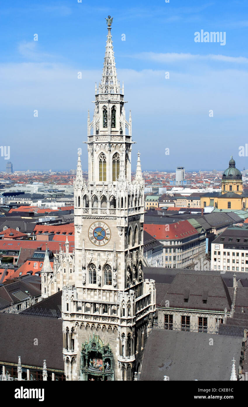 Munich, View of the tower of the new city hall Stock Photo