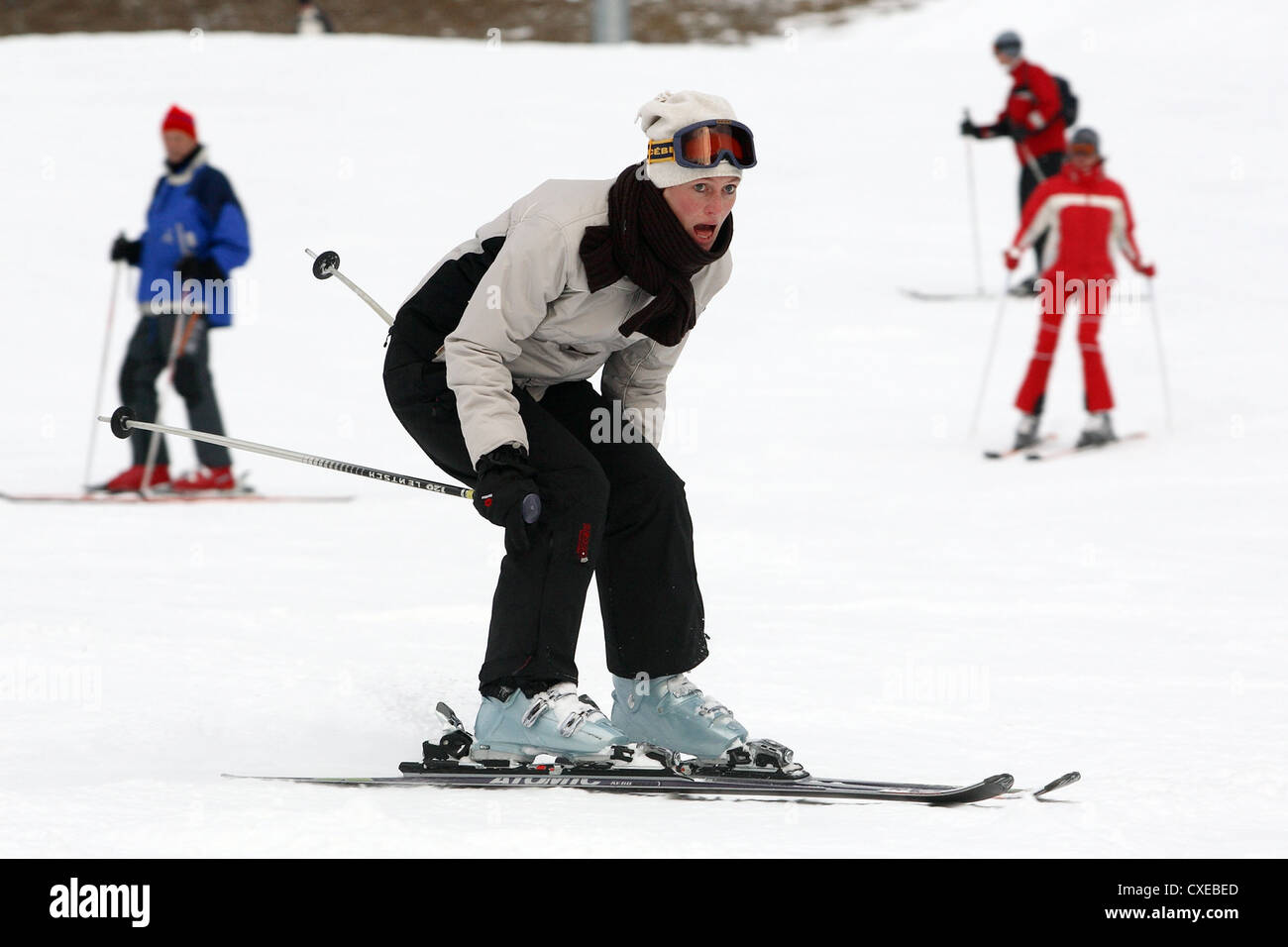 Tyrol, a woman skiing Stock Photo