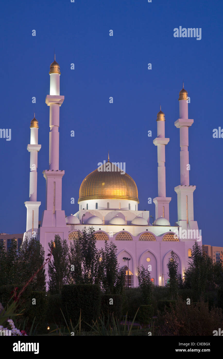 Nur Astana Mosque at twilight, Astana, Kazakhstan, Central Asia, Asia Stock Photo