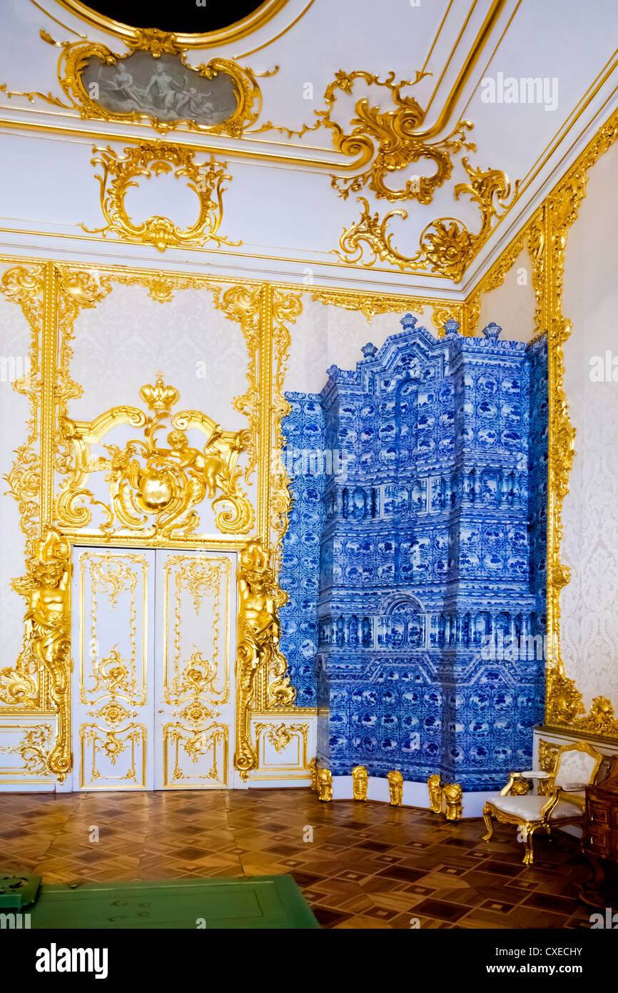 Catherine Palace Tsarskoye Selo Russia The Rococo summer residence of the Russian tsars The Green Pilaster Room Stock Photo