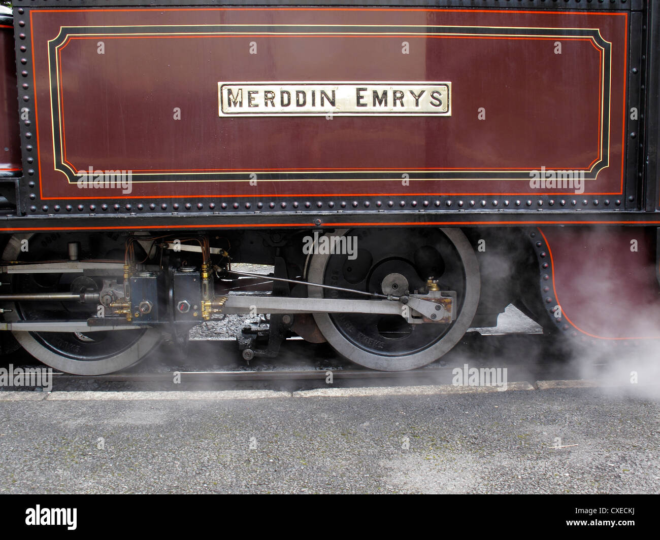 Running gear of 'Merddin Emrys' steam on the Blaenau