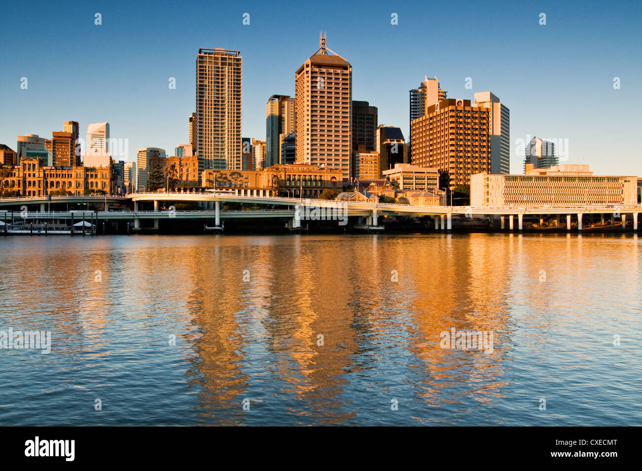 Skyline of Brisbane in evening light. Stock Photo