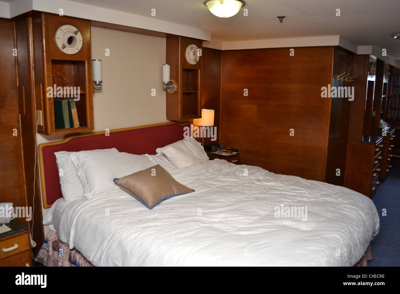 A room aboard the RMS Queen Mary floating hotel, Long Beach, California. Stock Photo