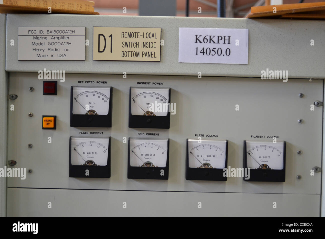 Power meters for a Henry radio transmitter at Bolinas radio, California, This is home to the KSM and K6KPH maritime radio Stock Photo