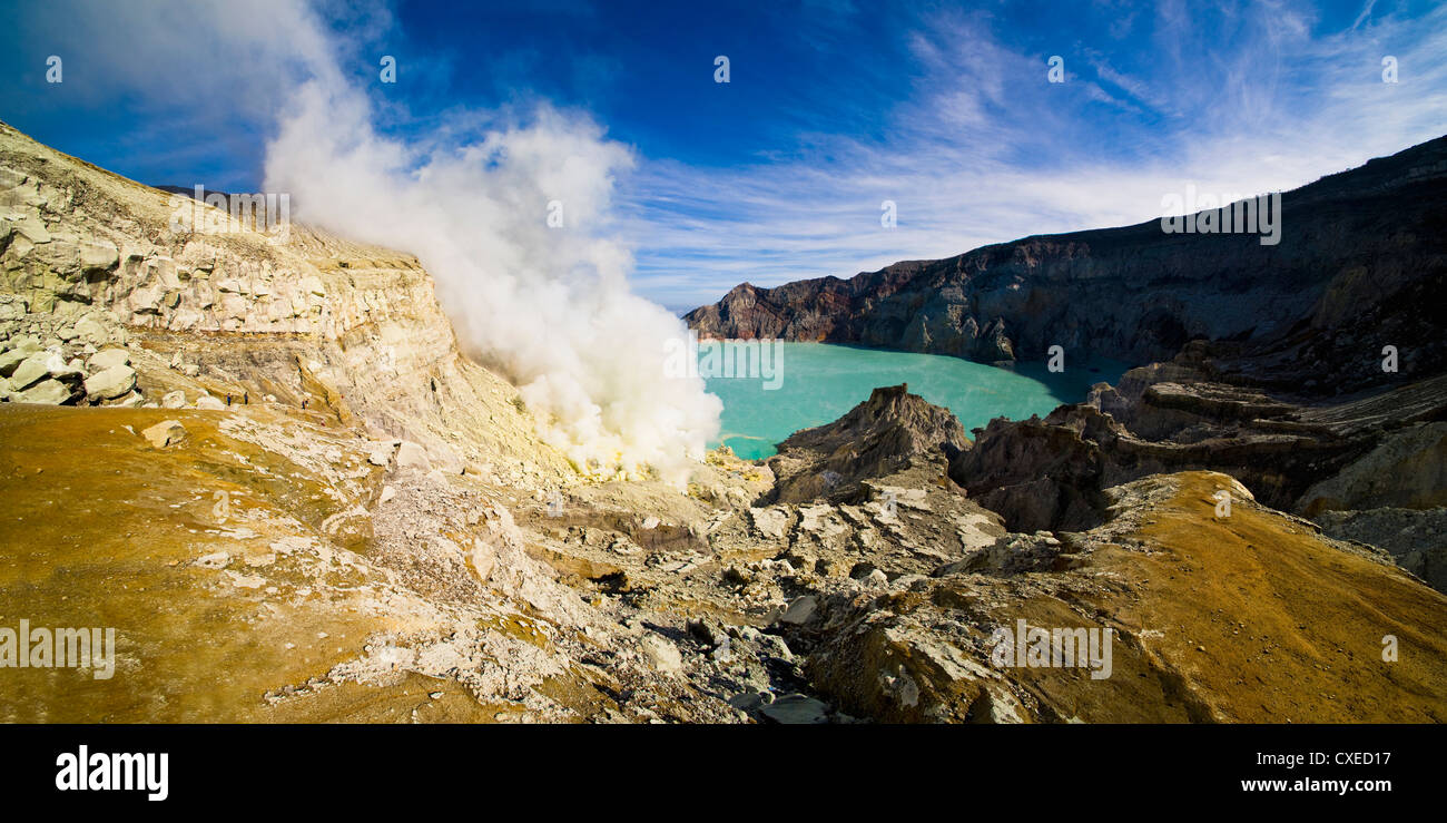 Kawah Ijen's acidic turquoise blue crater lake, Java, Indonesia, Southeast Asia, Asia Stock Photo