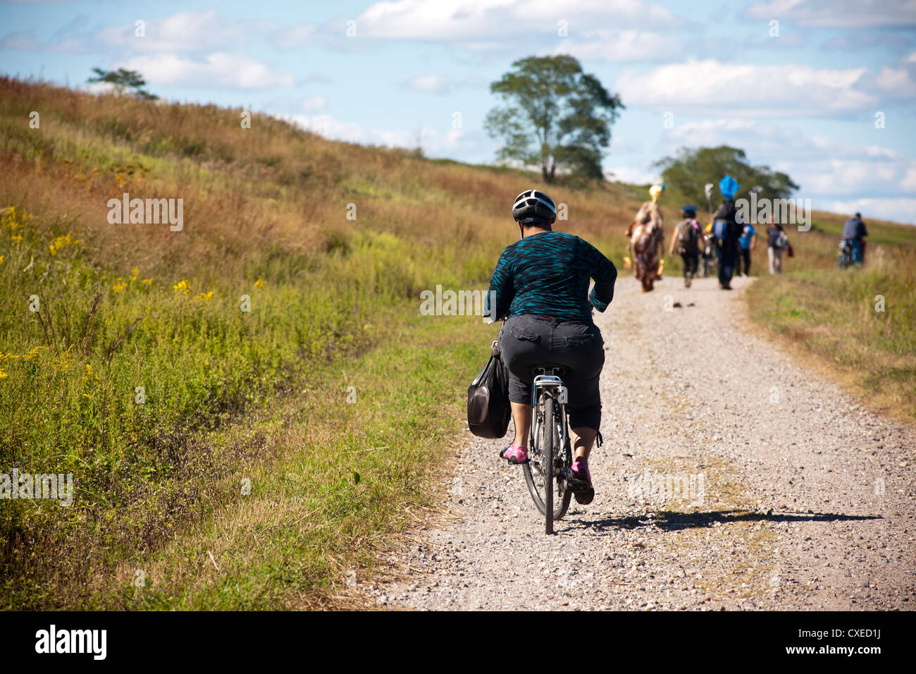 Bicycle riding in the Fresh Kills landfill in Staten Island in New York Stock Photo