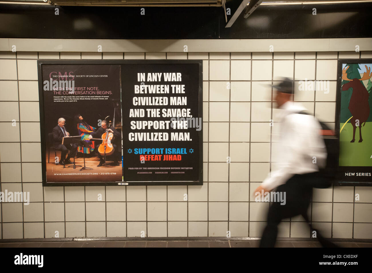 An advertisement in the subway in New York supports Israel and 