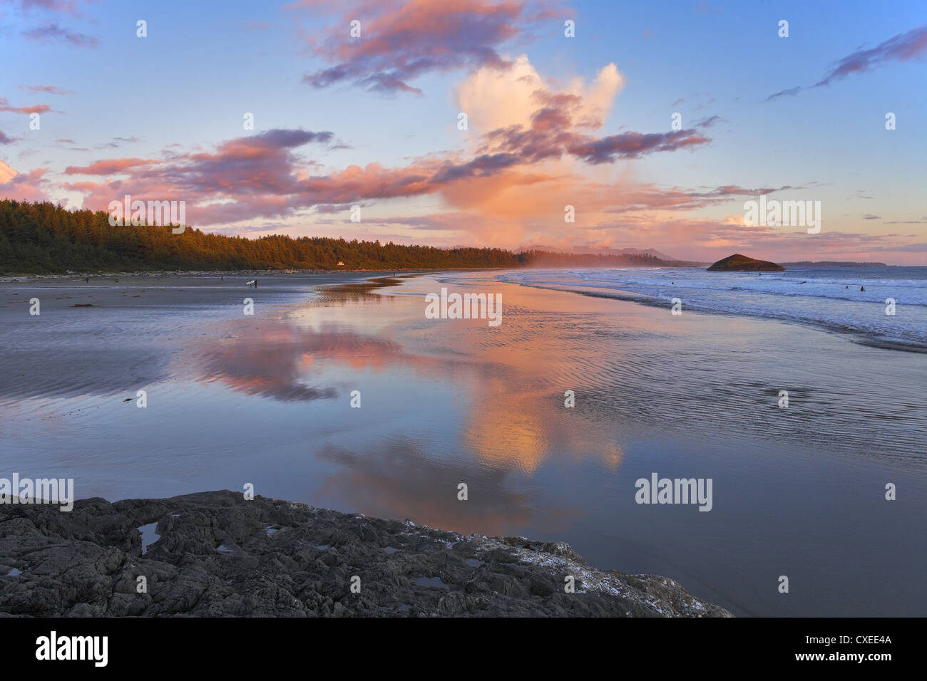 Sunset on a beach Stock Photo - Alamy