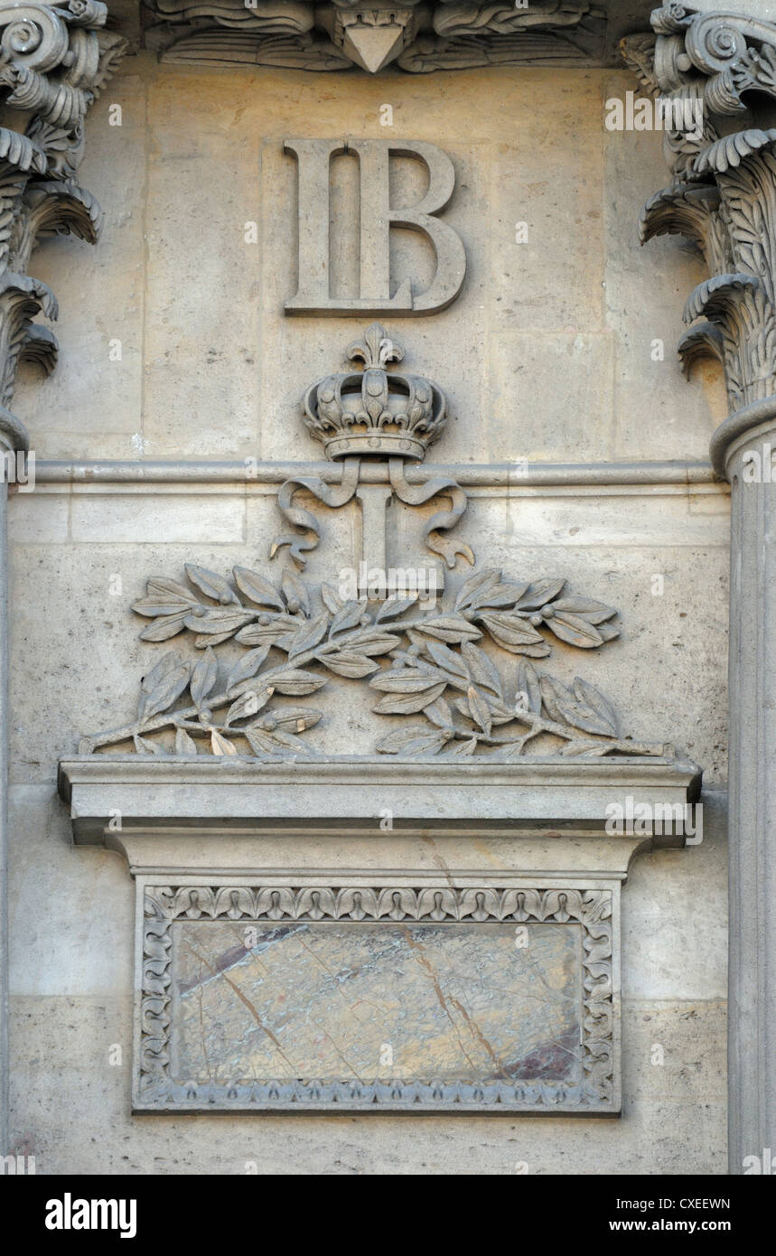 Paris, France. Palais du Louvre - Cour Carree. Double LB monogram of Louis de Bourbon Stock Photo