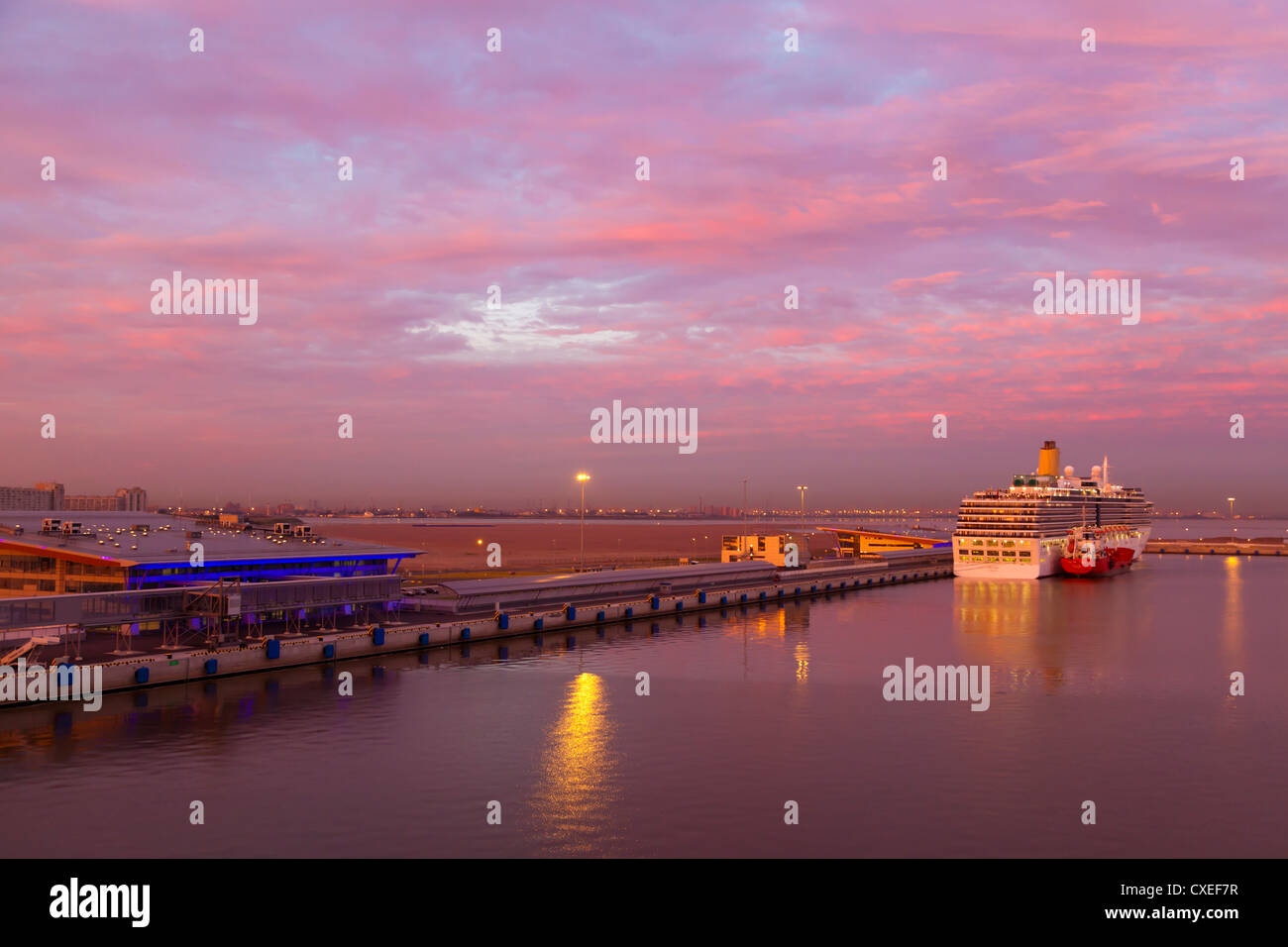 St Petersburg Russia, the cruise ship Arcadia in dock at dawn Stock Photo