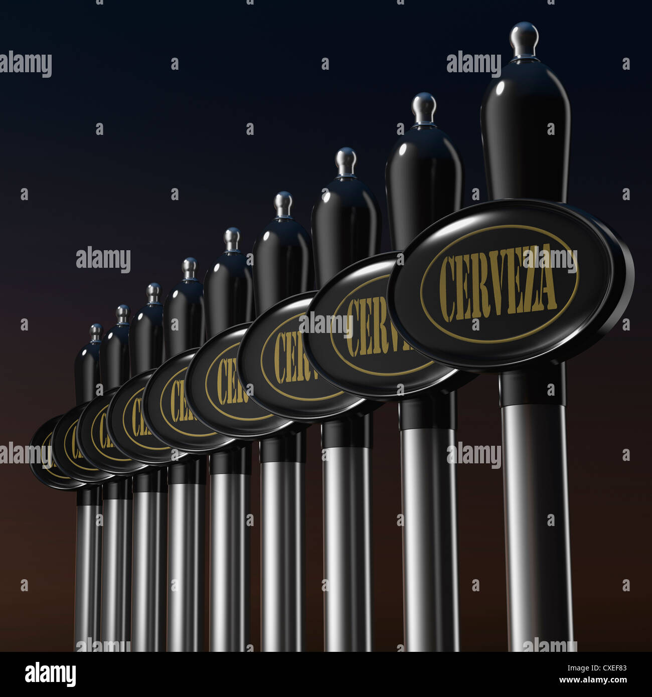 Traditional beer tap dispenser with word BEER written in Spanish on