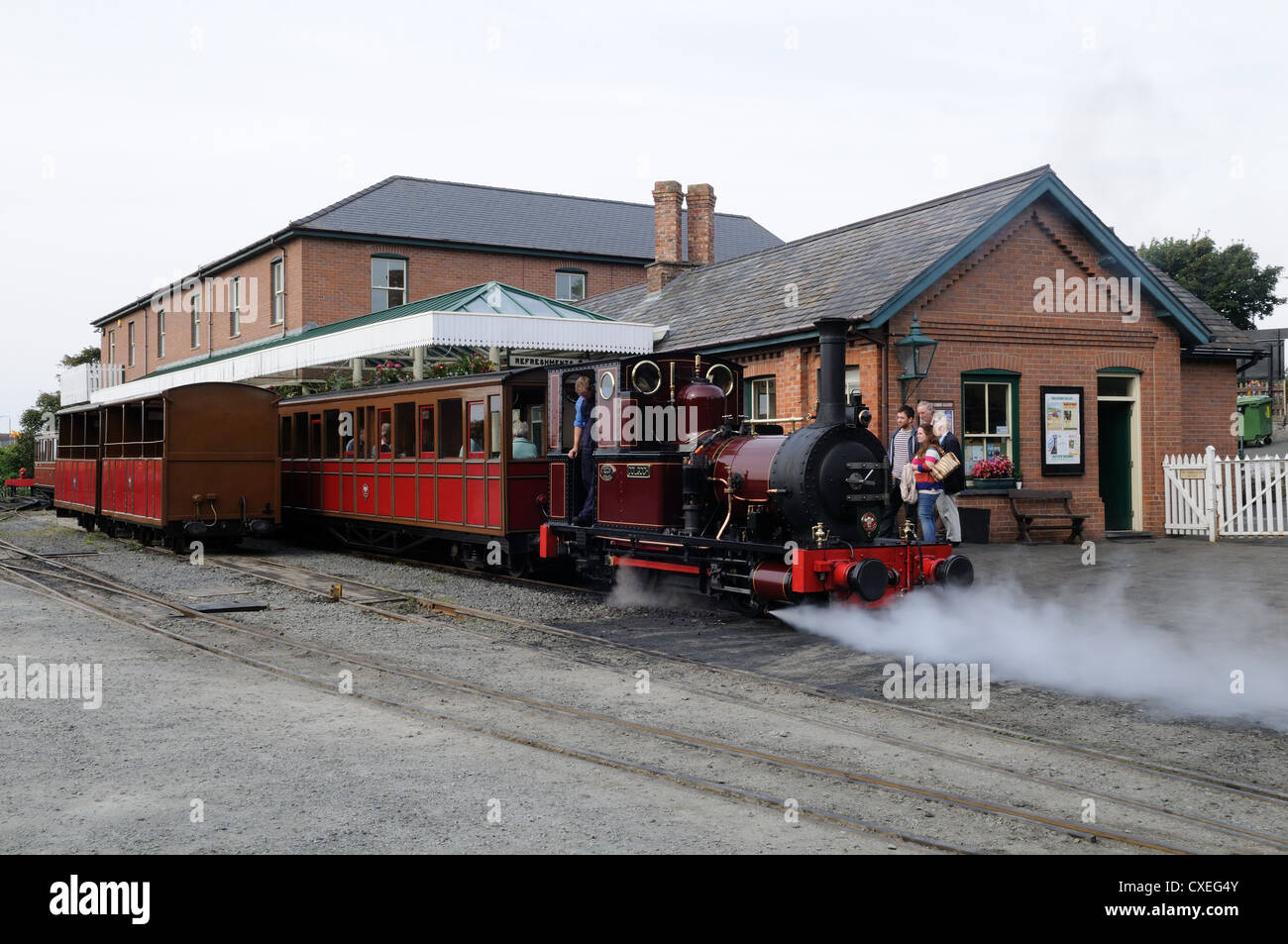Steam train at Tywyn Wharf Station Tal y Llyn Narrow Gauge Railway