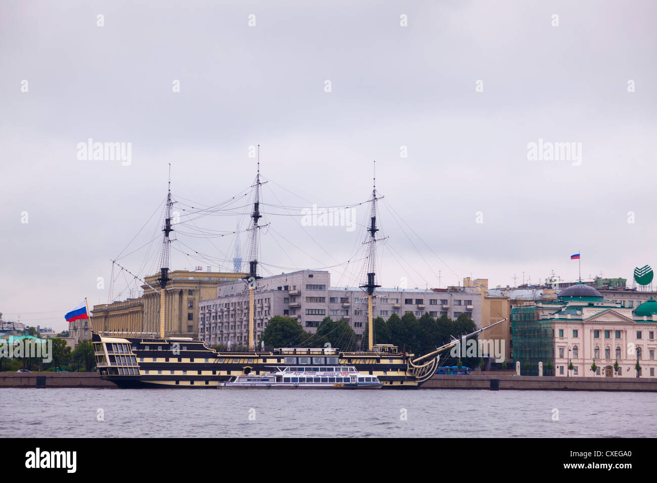 St Petersburg Russia. Tall ship on the Neva river Stock Photo