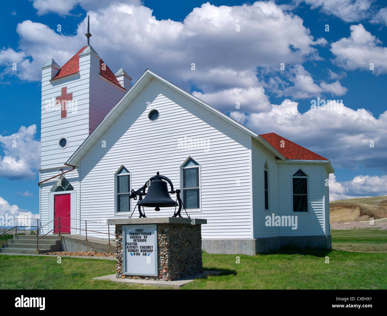 Presbyterian church in rural Interior, South Dakota Stock Photo