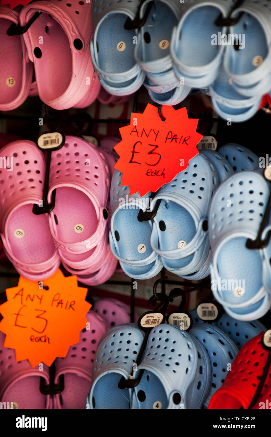 Childrens footwear on sale Stock Photo