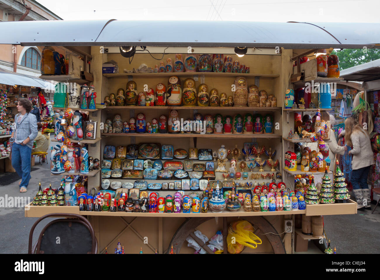 Souvenirs in market stall St Petersburg Russia Stock Photo