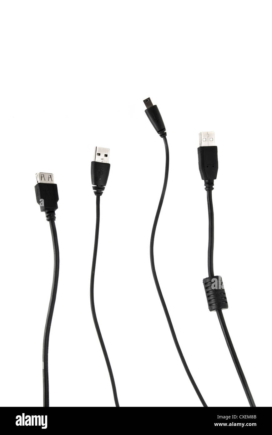 Various usb cable isolated on white Stock Photo