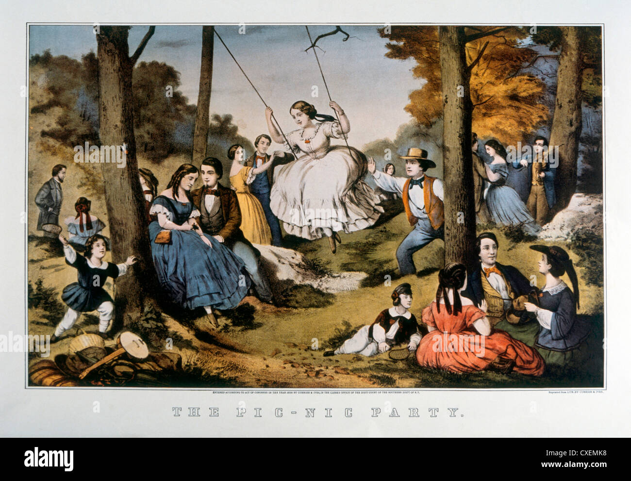 The Picnic Party, Currier & Ives, Lithograph, Circa 1856 Stock Photo