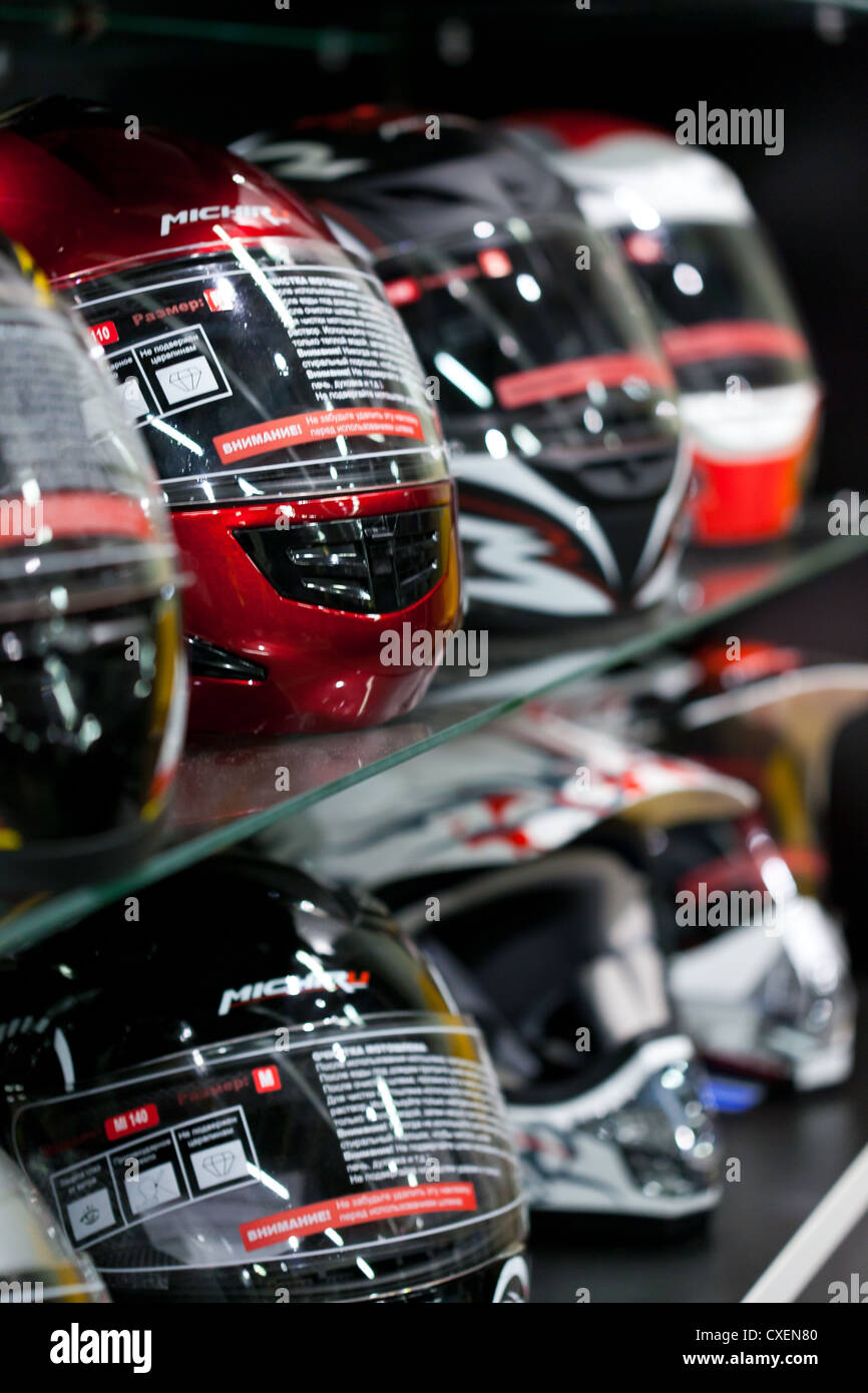 Motorcycle's equipment in shop Stock Photo Alamy