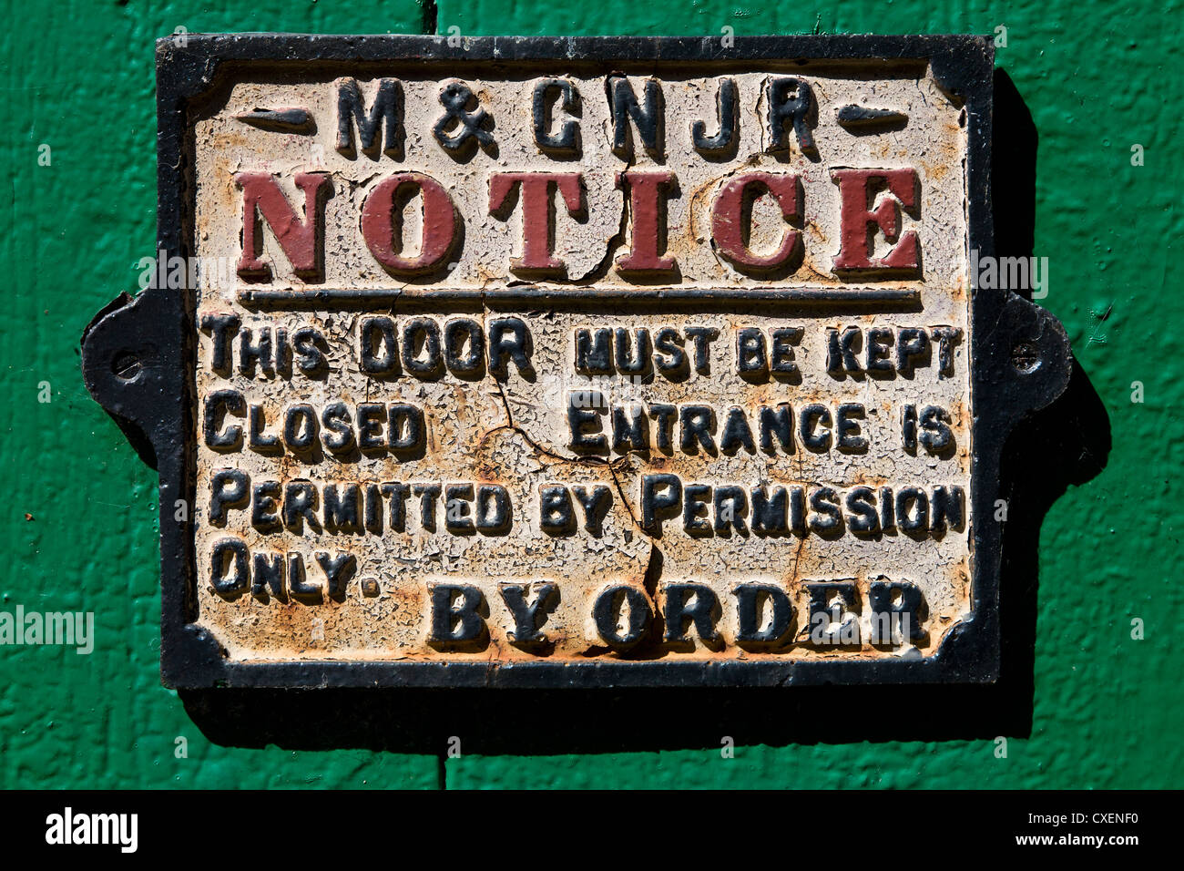 M&GNJR railway sign stating door must be kept closed at all times. By Order. Stock Photo