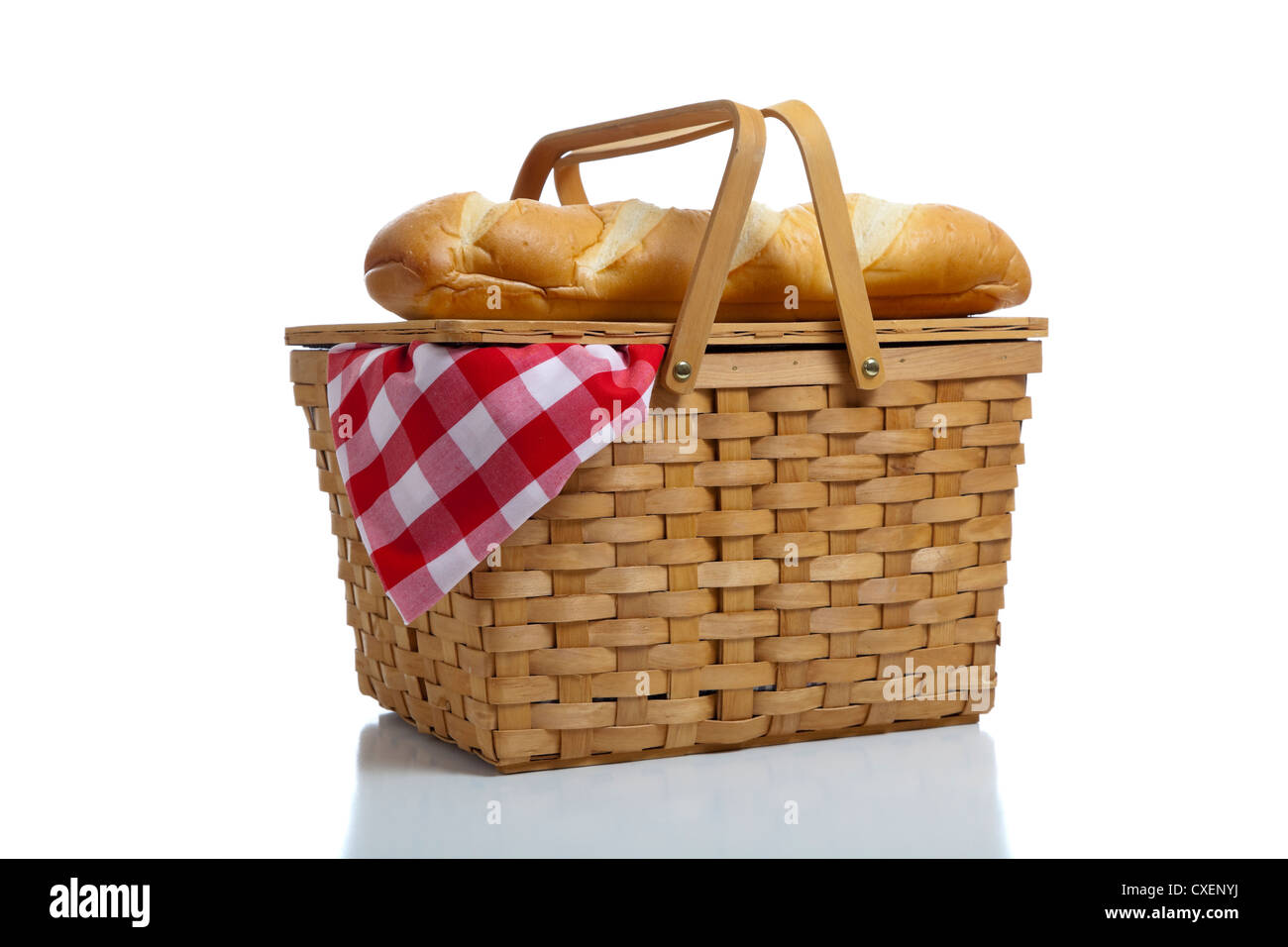 https://c8.alamy.com/comp/CXENYJ/a-wicker-picnic-basket-with-a-loaf-of-french-bread-and-a-red-gingham-CXENYJ.jpg