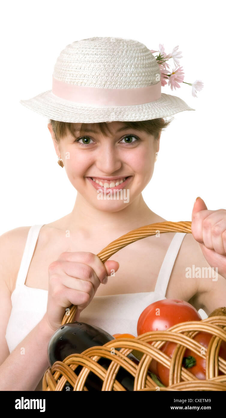 girl holding a basket of fresh vegetables Stock Photo - Alamy