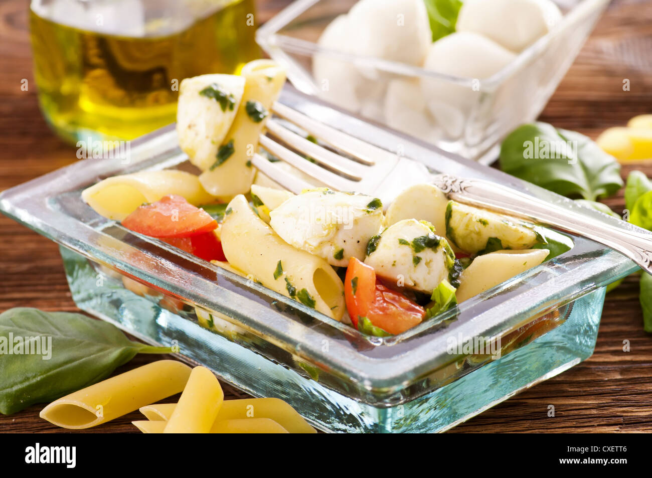 Pasta salad with caprese Stock Photo