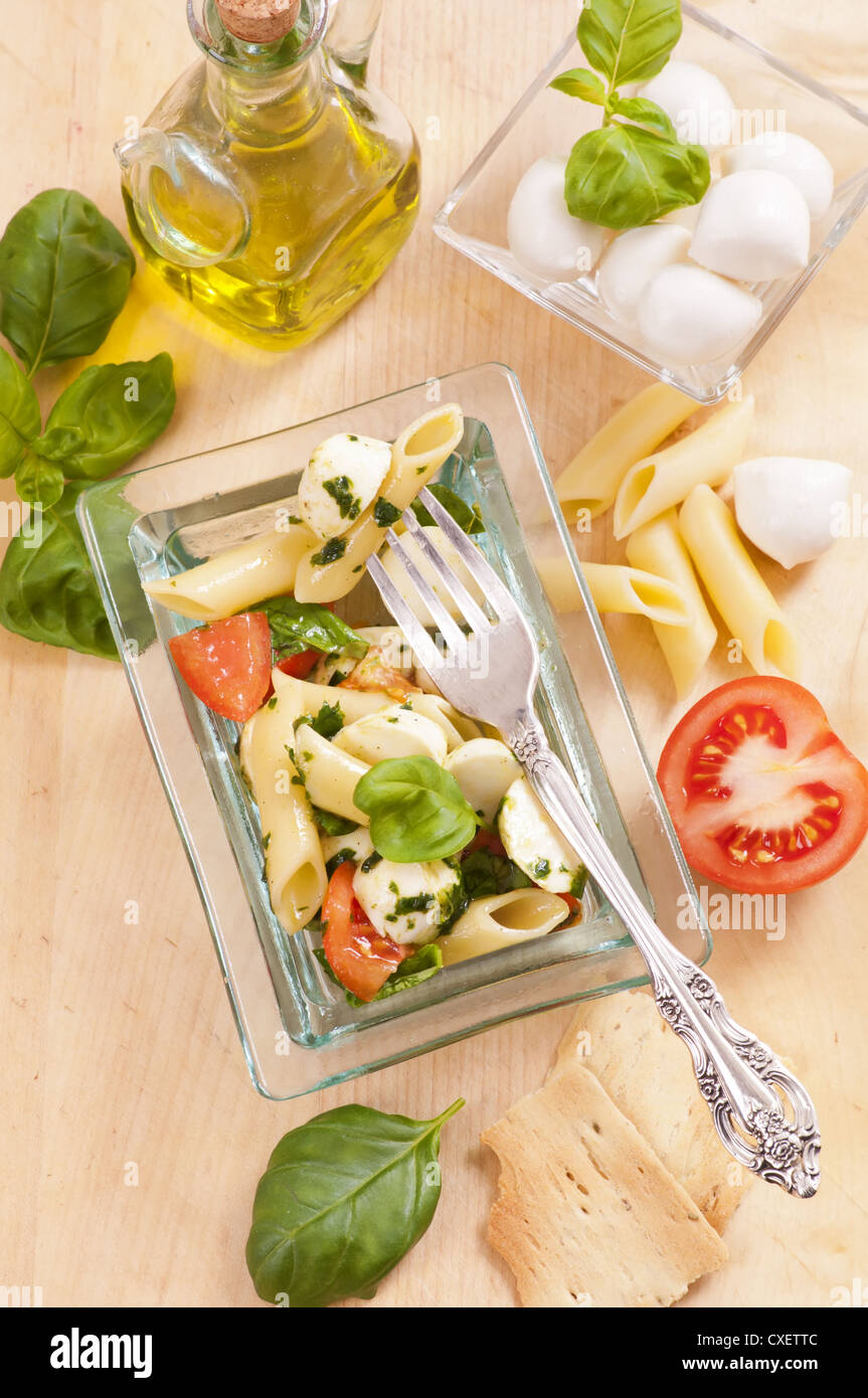Pasta with caprese SAlad Stock Photo