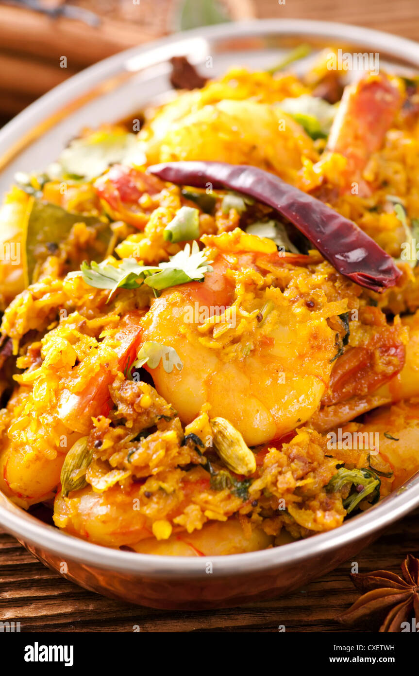 Masala fry with prawns Stock Photo