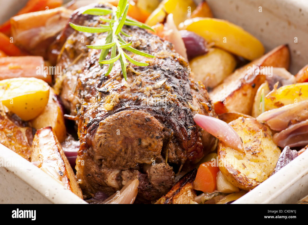 Lamb roast with vegetables Stock Photo Alamy