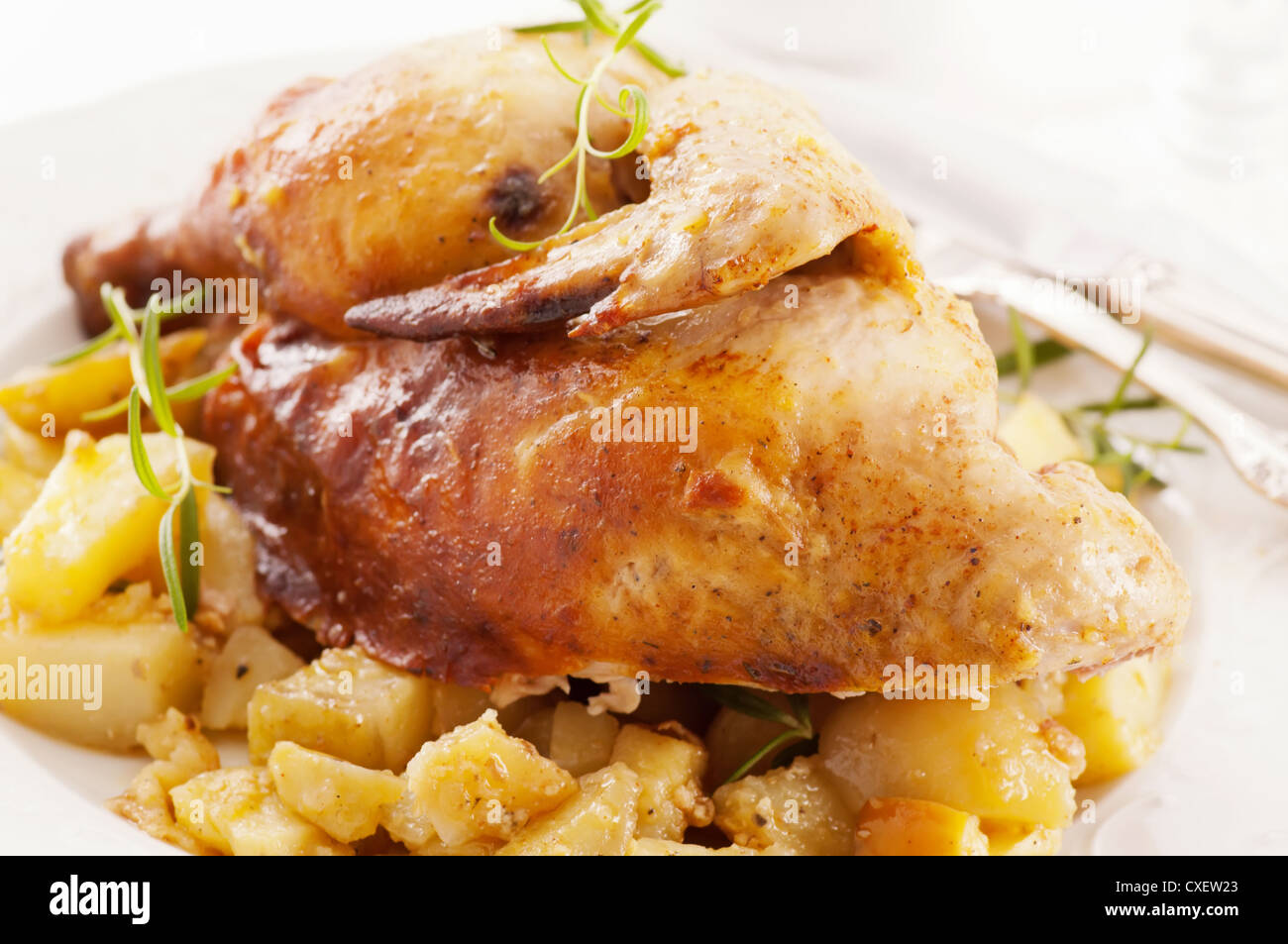 Chicken roasted with potato Stock Photo