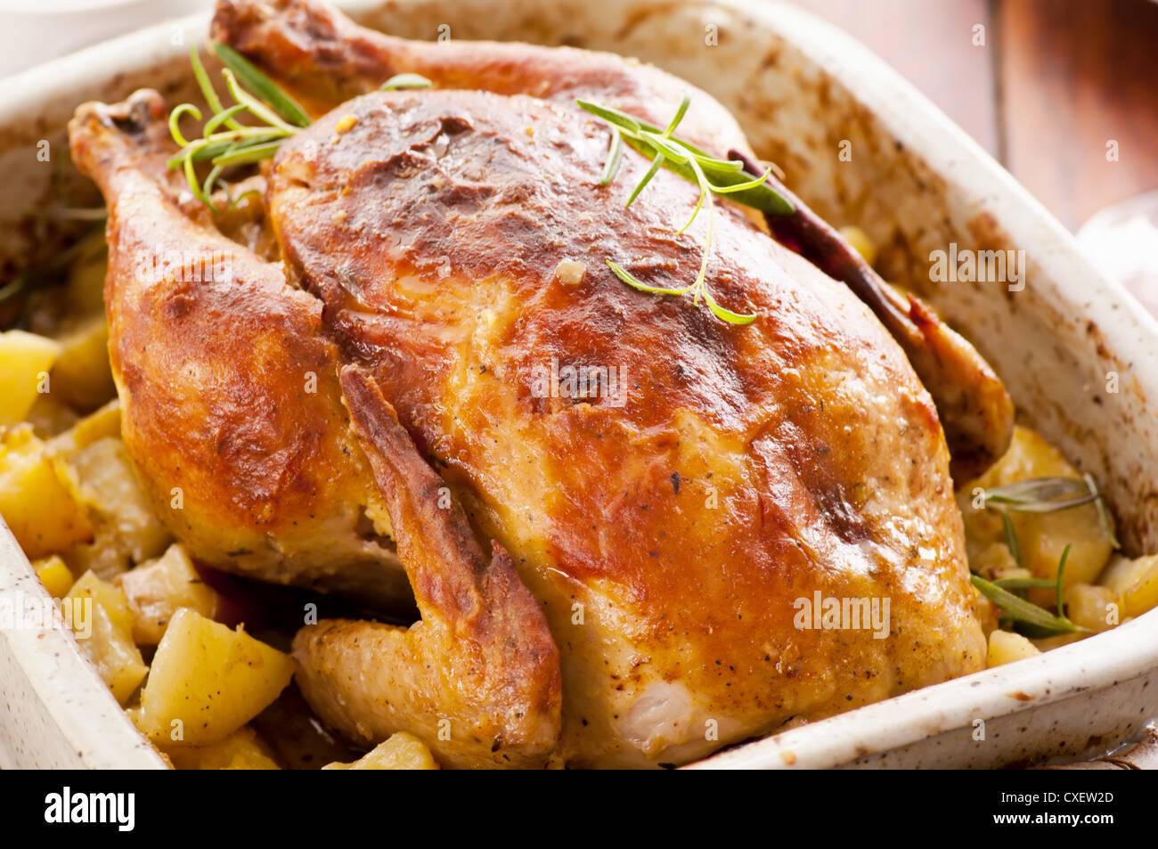 roasted chicken with potato Stock Photo Alamy