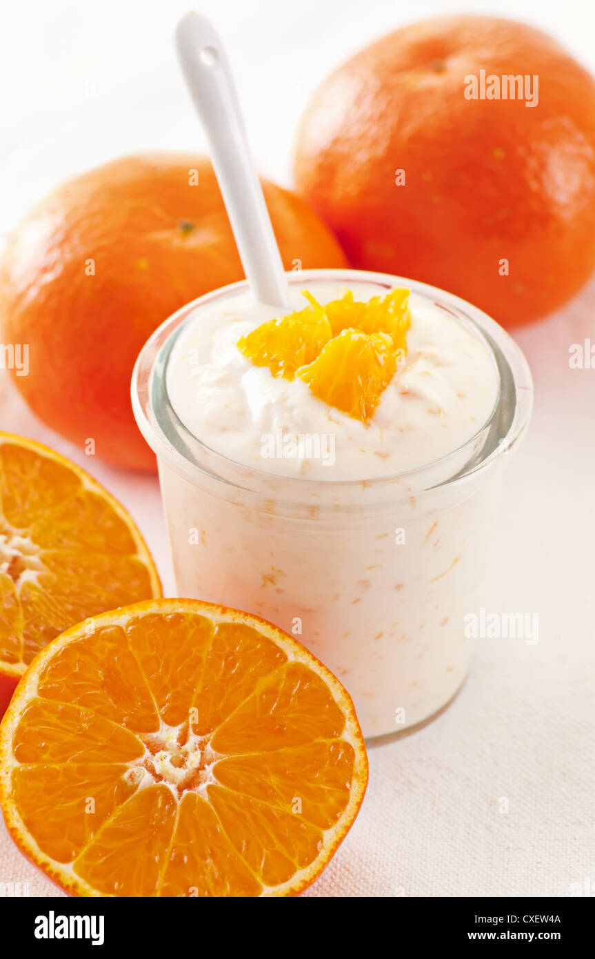 Orange Yoghurt with fresh fruits Stock Photo Alamy