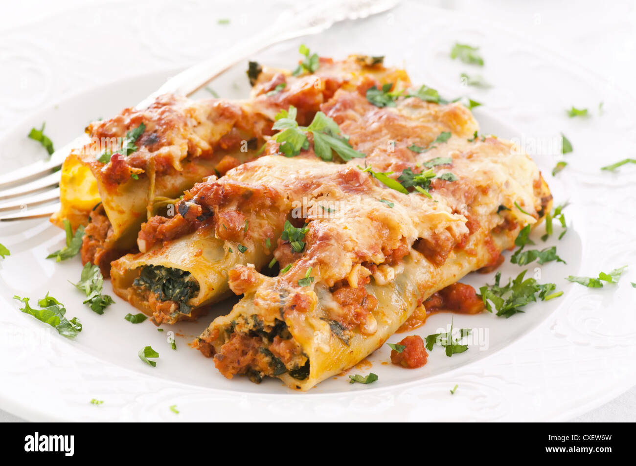 Cannelloni With Spinach Ricotta Filling Stock Photo - Alamy