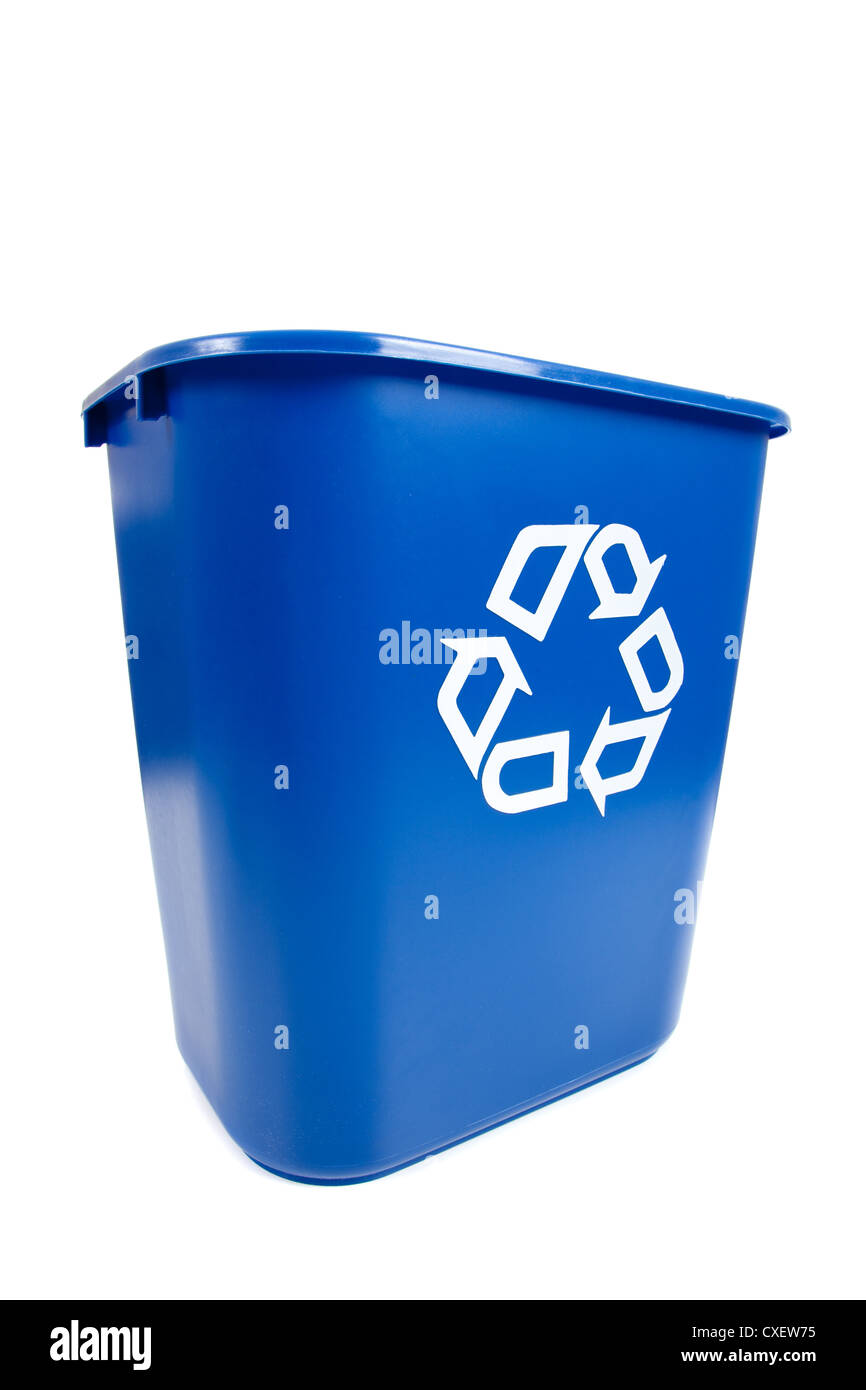 Blue recycling can on a white background Stock Photo Alamy