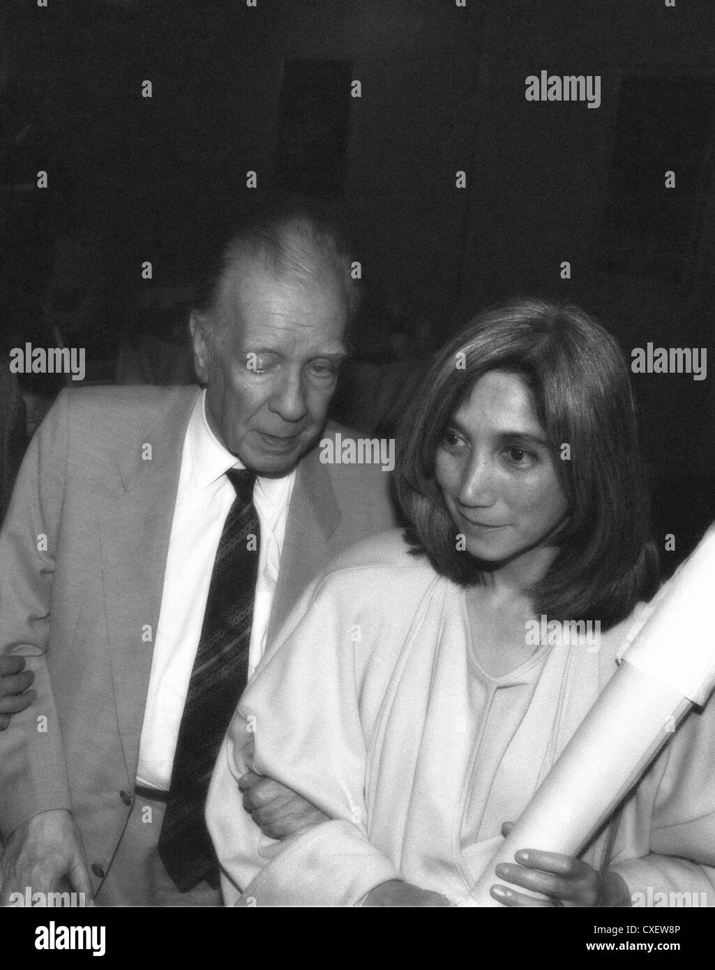 Argentinan Writer Jorge Luis Borges and wife Maria Kodama 1984 Stock Photo