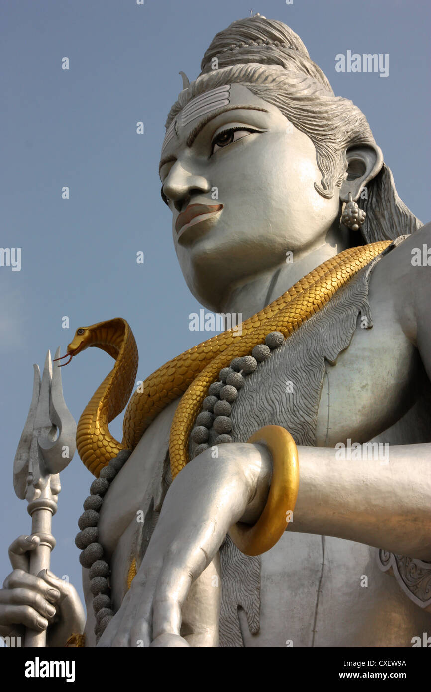 Giant statue of  Lord Shiva overlooks the waters of the Arabian Sea at the holy site of Murudeshwara India Stock Photo