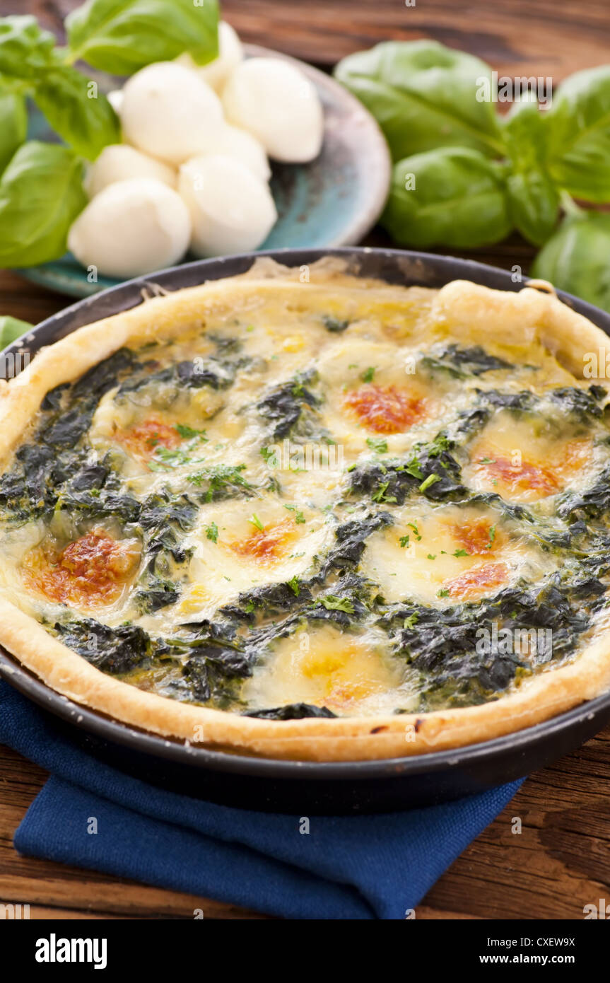 Tarte with mozzarella and spinach Stock Photo