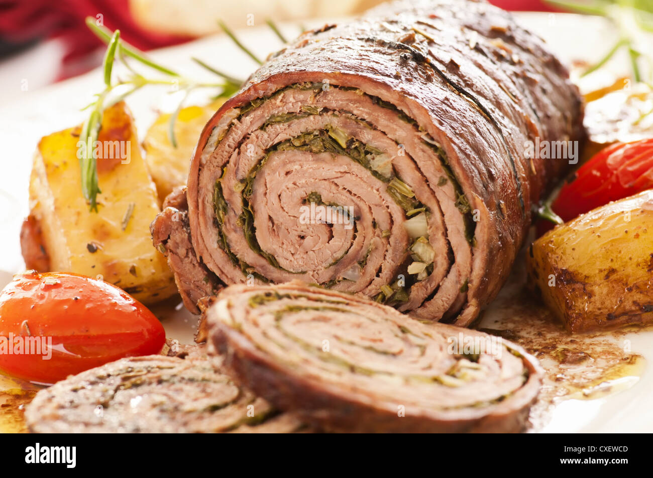 Roulade with roasted vegetables Stock Photo - Alamy