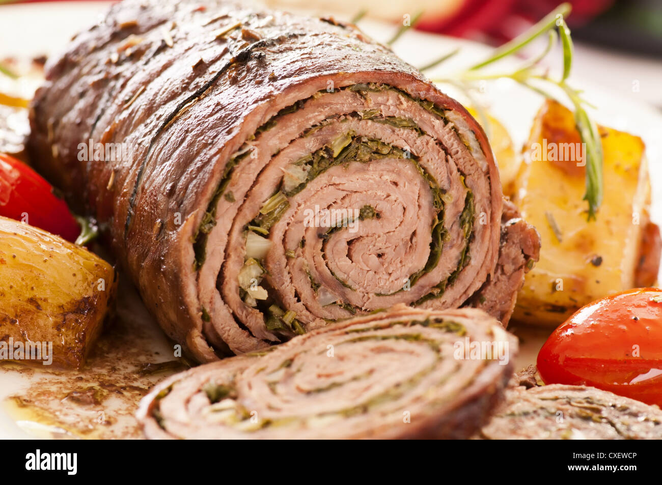roulade with herbs filling Stock Photo