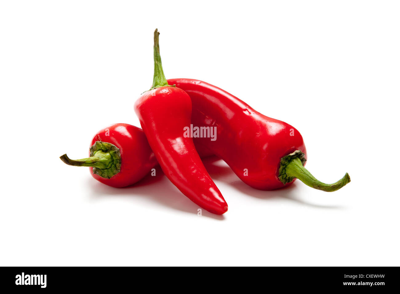 Red chili peppers on a white background Stock Photo - Alamy