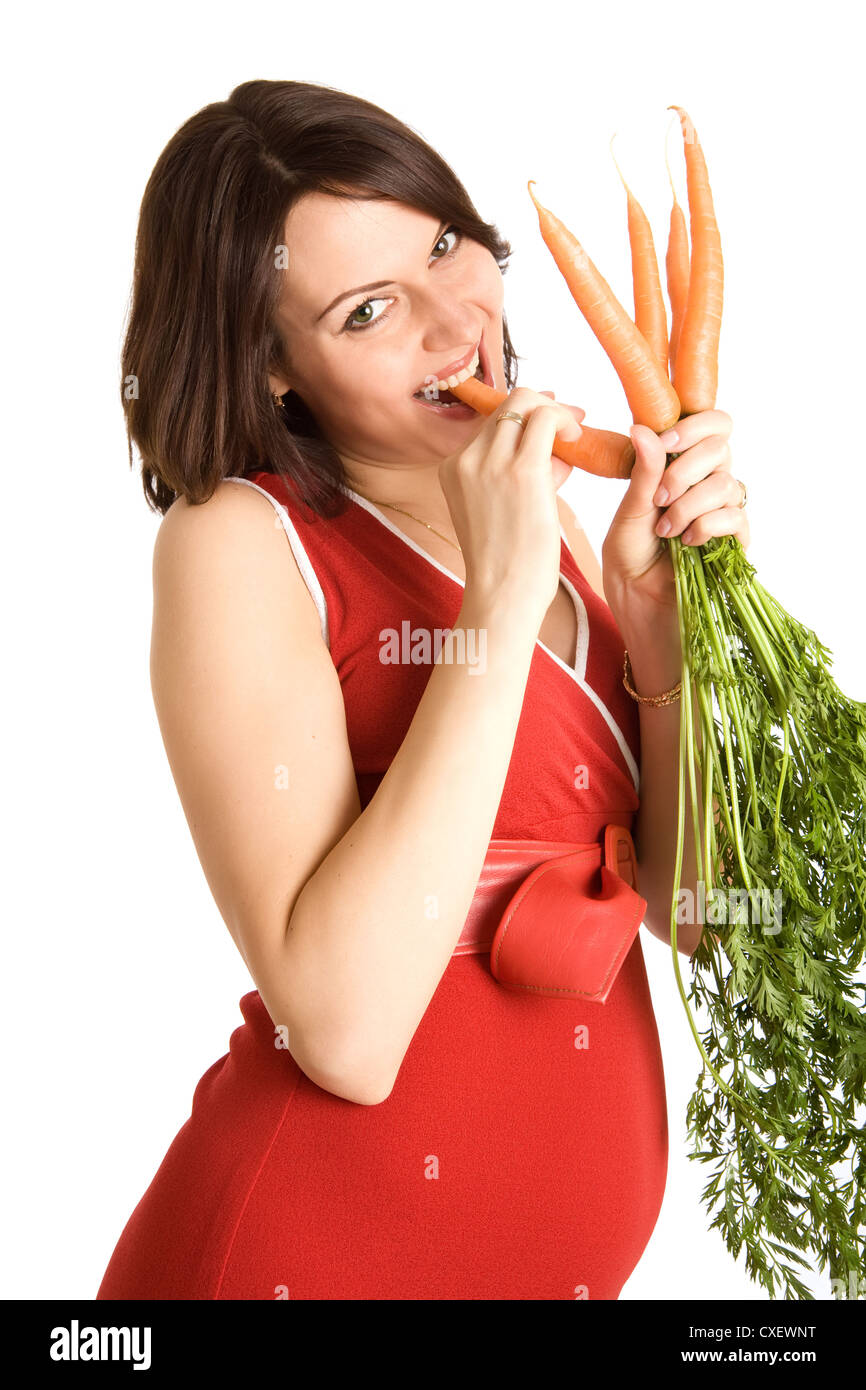 pregnant woman with fresh carrots Stock Photo Alamy