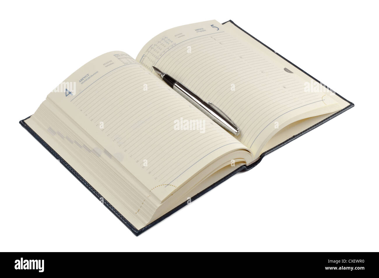 fountain pen on opened diary Stock Photo Alamy