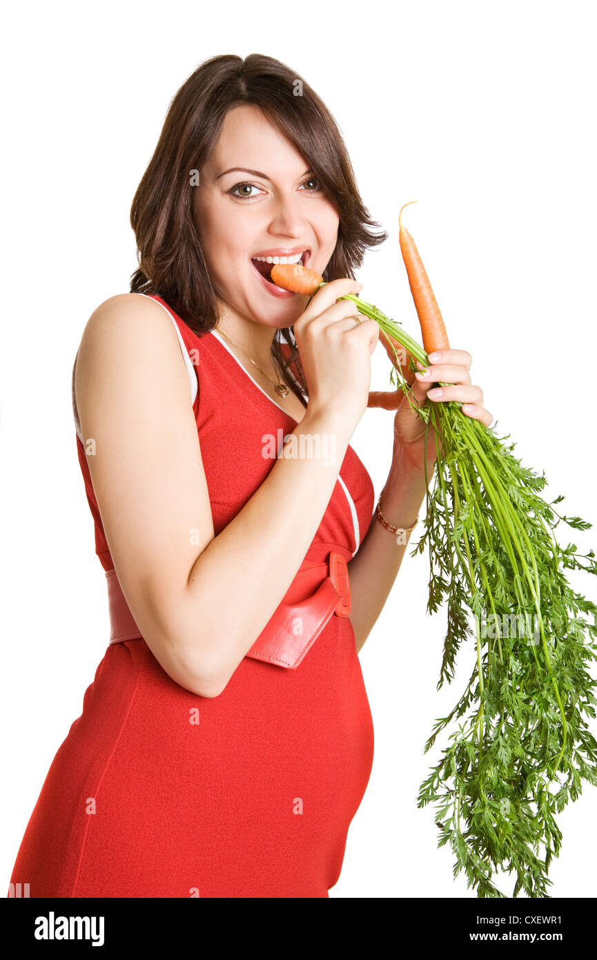 pregnant woman with fresh carrots Stock Photo Alamy