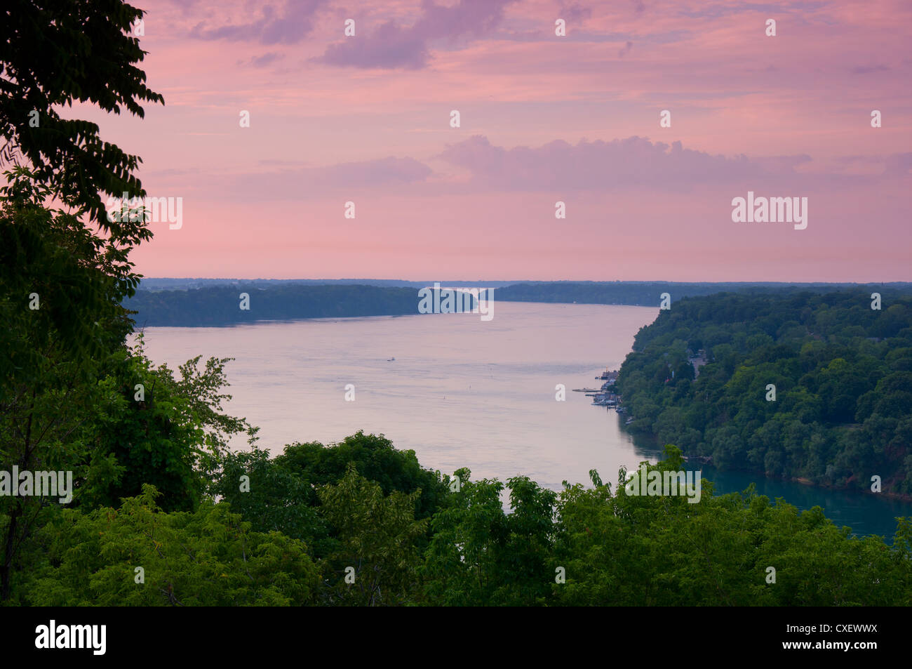 Niagara River gorge along Niagara Escarpment viewed from atop bluff at Queenston Heights Park in Canada Stock Photo