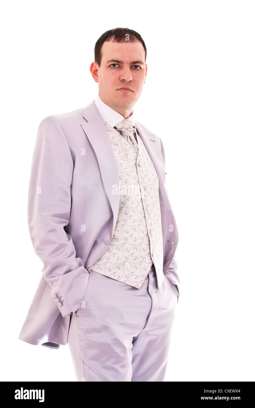 attractive young man in wedding suit Stock Photo