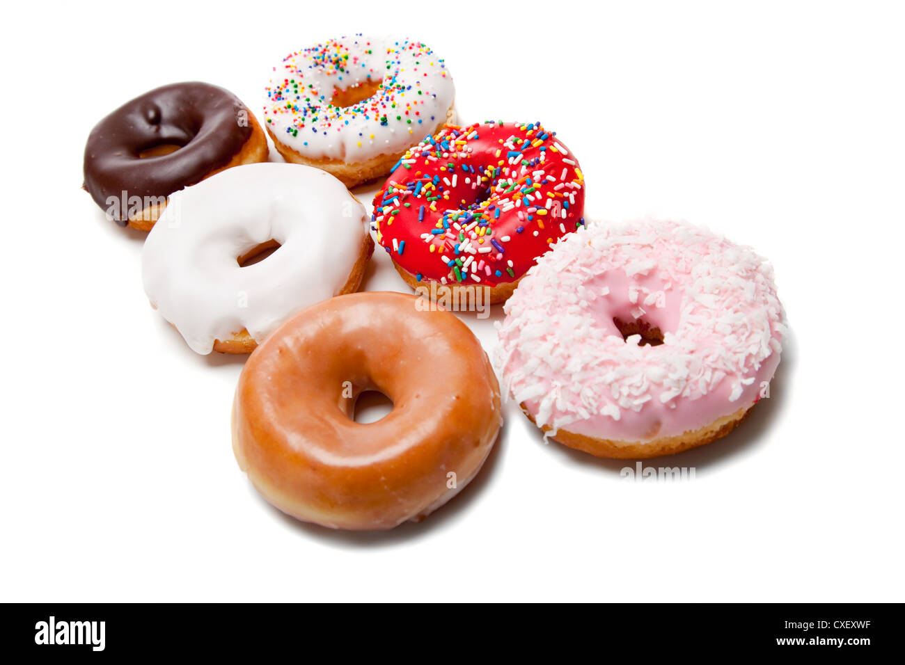 Assortment of donuts with a white background Stock Photo - Alamy