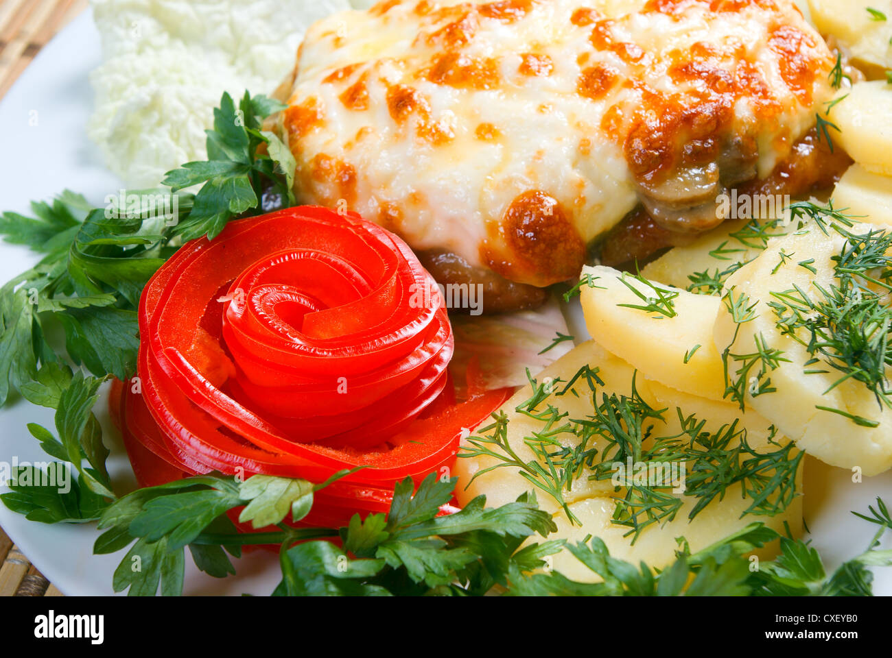 meat with potatoes and vegetable Stock Photo - Alamy