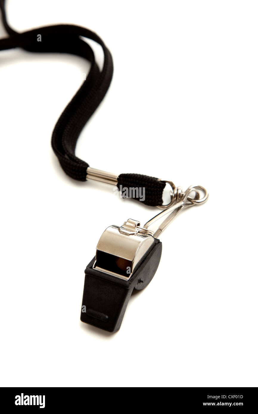 Referee whistle on a white background with copy space Stock Photo